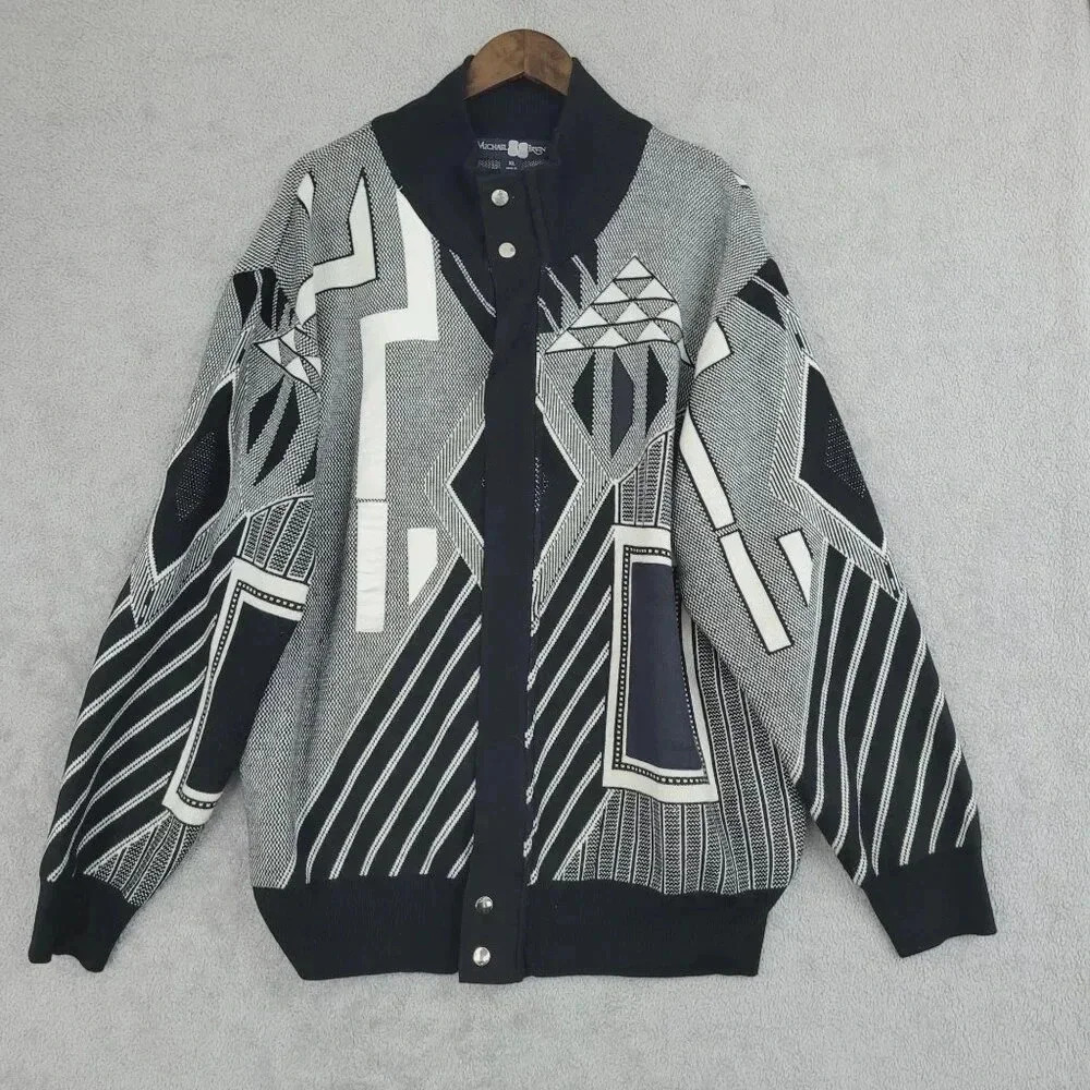 Michael Irvin XL Geometric Patterned Cardigan Jacket Acrylic Blend  5CT